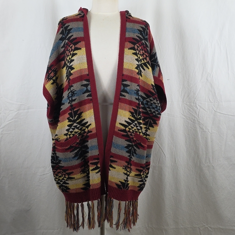 American Eagle Outfitters Southwestern Knit Vest Womens XS Fringe Hooded Cowgirl